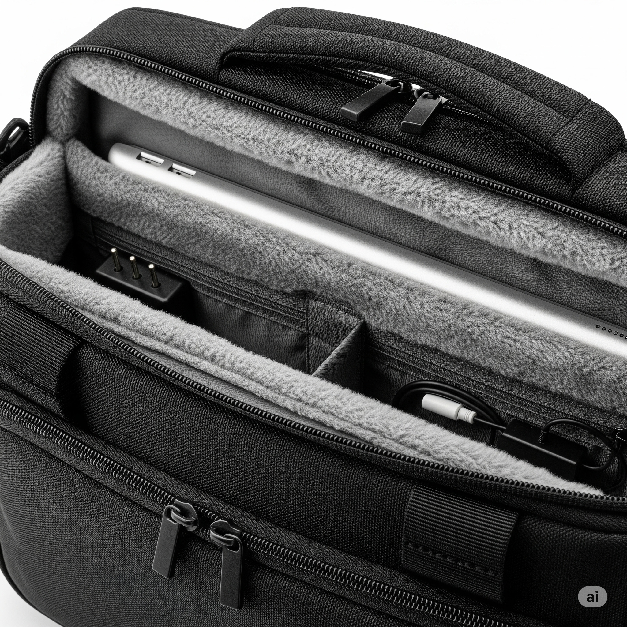 AI generated image of ample padding inside a laptop bag